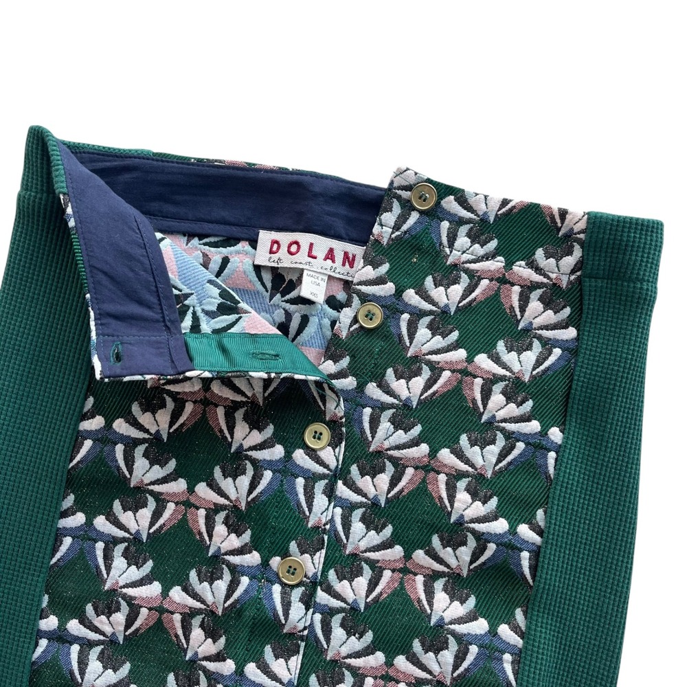 DOLAN Womens XXS Green Pink Metallic Floral Embroider Button Pencil Devlin Skirt